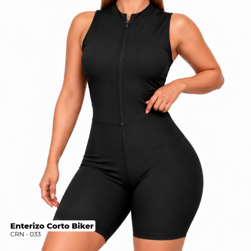 CRN-033 ENTERIZO DAMA BIKER SUPLEX CREMALLERA NEGRO